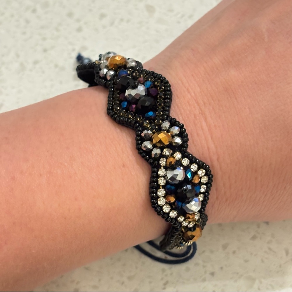 5/$25 PINK PEWTER Beaded Adjustable Southwest Style Bracelet - Black Multi